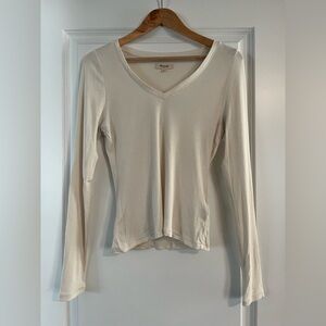 Madewell Off-White V-Neck Long Sleeve Top